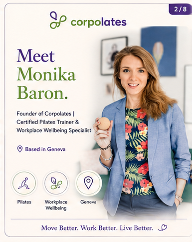 Portrait of Monika Baron, founder of Corpolates and Certified Pilates Trainer based in Geneva.