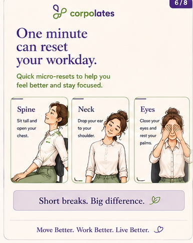 One-minute resets for the spine, neck and eyes.