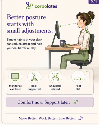 Illustration showing small workplace posture adjustments.